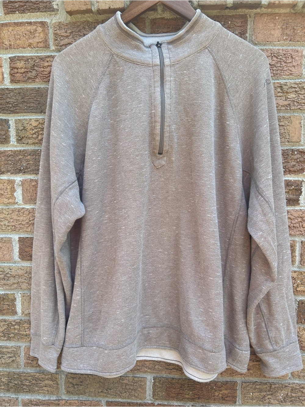 Tommy Bahama Heathered Taupe Reversible Quarter-Zip Pullover size large